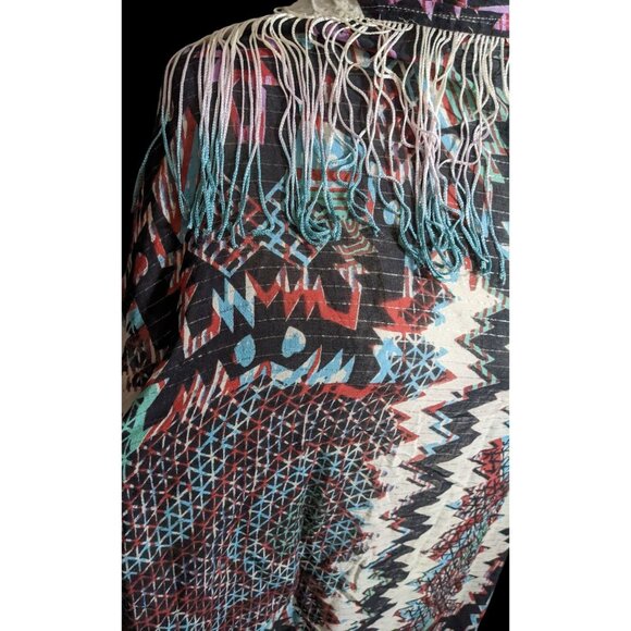 Topshop Southwestern Abstract Rainbow Ombre Fringe Scarf - Picture 6 of 12